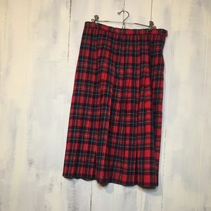 Red Plaid Vintage Pendleton Virgin Wool Skirt